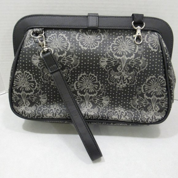 Wristlet Bag Purse Black Gray Floral Changing Pad - Picture 2 of 8